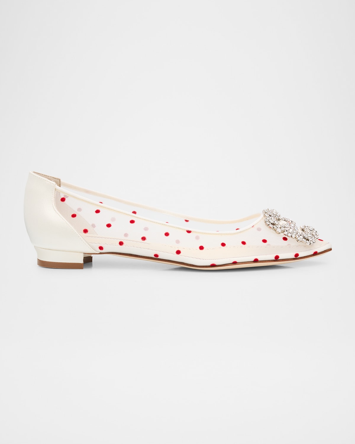 Manolo Blahnik Hangisi Polka-dot Mesh Ballerina Flats In Multi