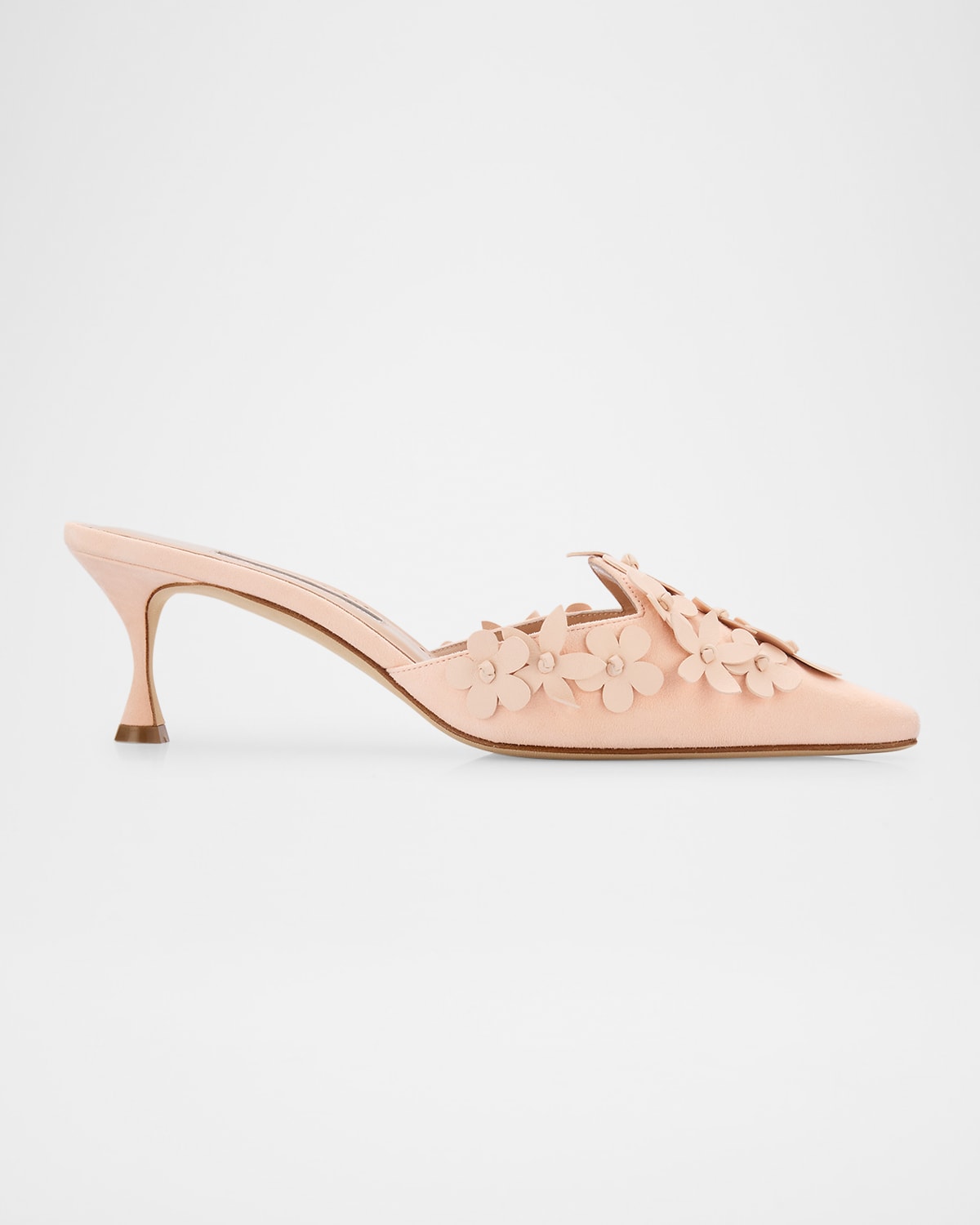 Manolo Blahnik Harnes Flower Suede Kitten-heel Mules