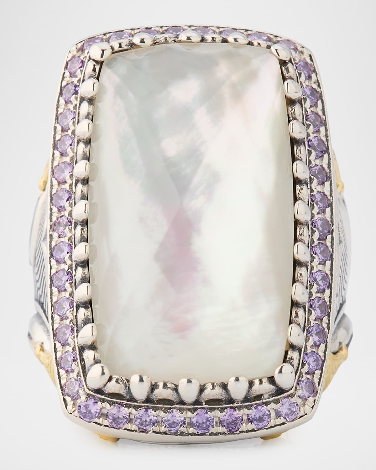 Kyma Two-Tone Mother-Of-Pearl and Amethyst Ring, Size 7
