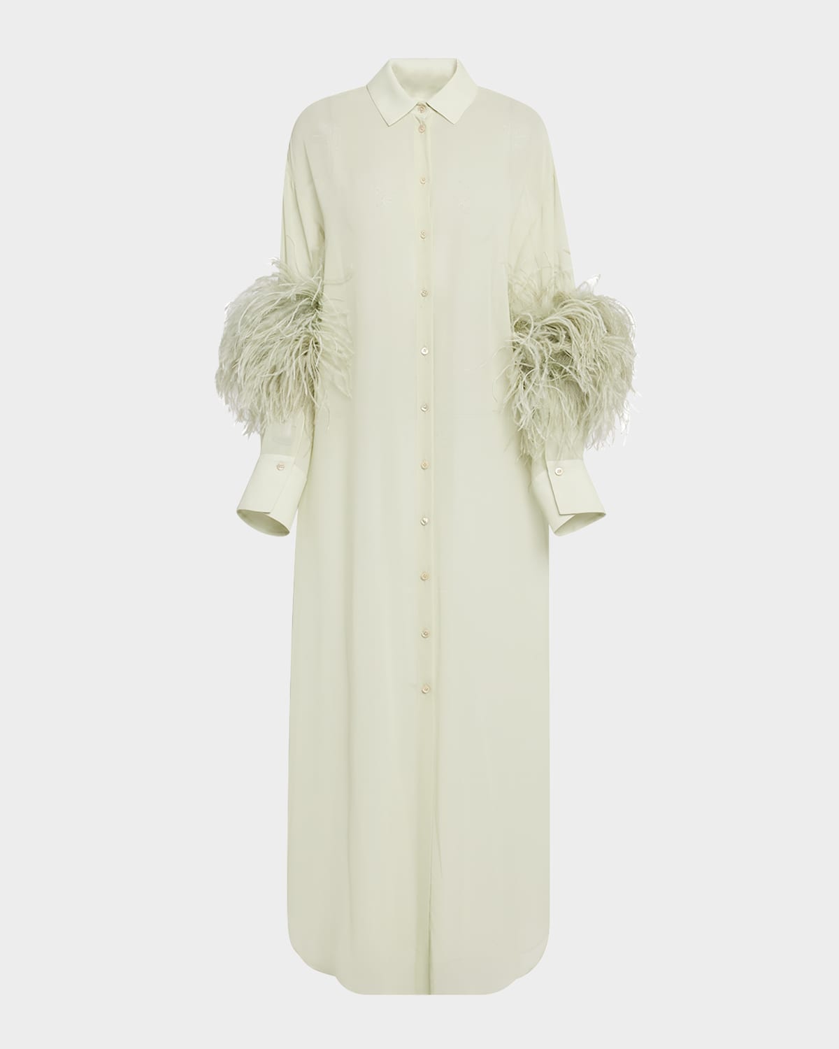 Lightweight Georgette Long Button-Down Shirt With Feathers