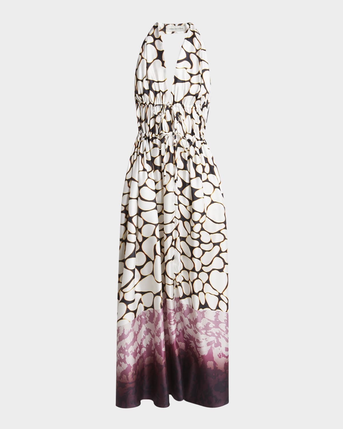Dries Van Noten Deana Plunging Halter Tie Silk Maxi Dress In White