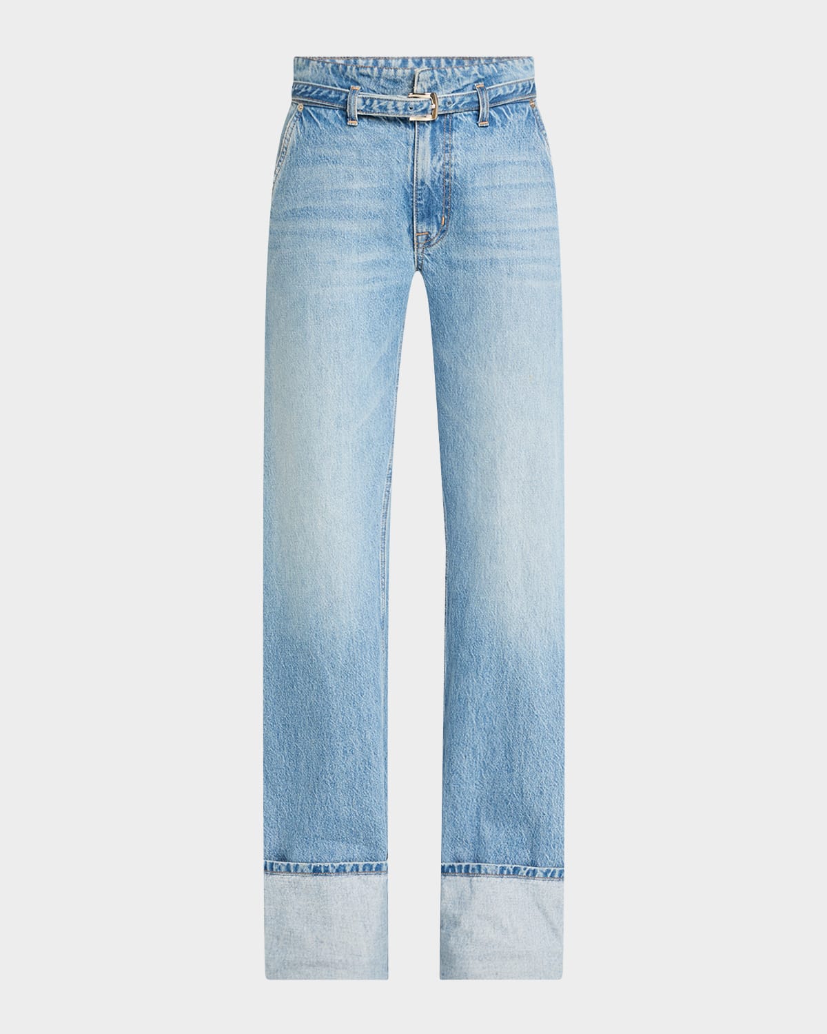 Brandon Maxwell Alexa Belted Wide-leg Cuffed Jeans In Brown