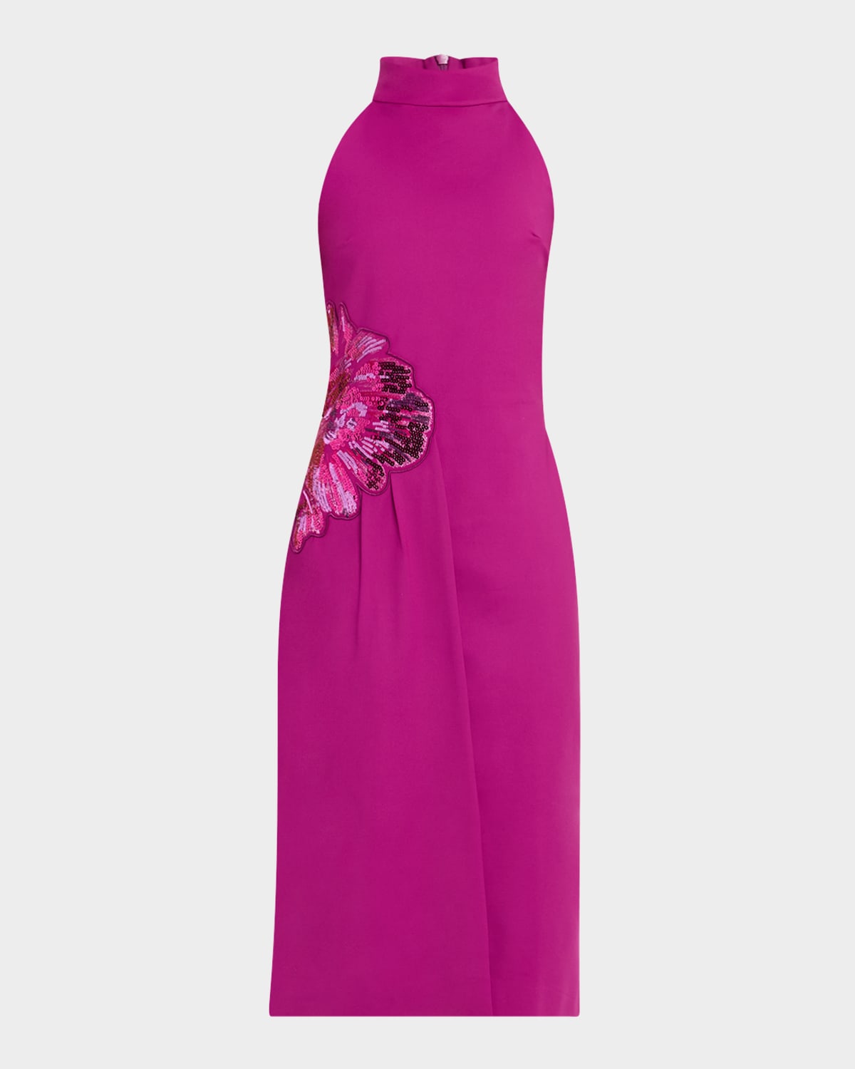 Sequin Floral Applique Halter Midi Dress
