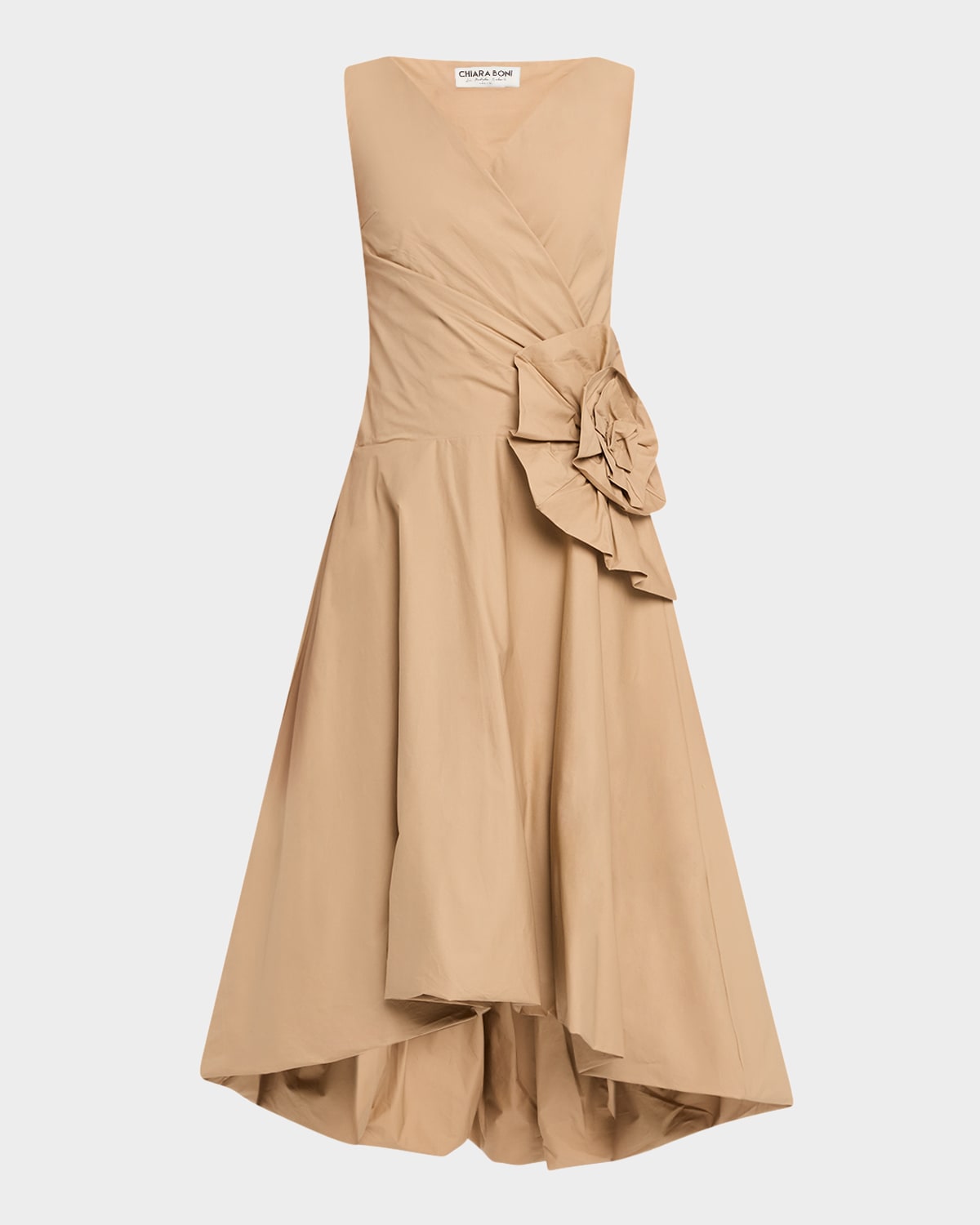 Chiara Boni La Petite Robe Sleeveless High-Low Rosette Midi Dress