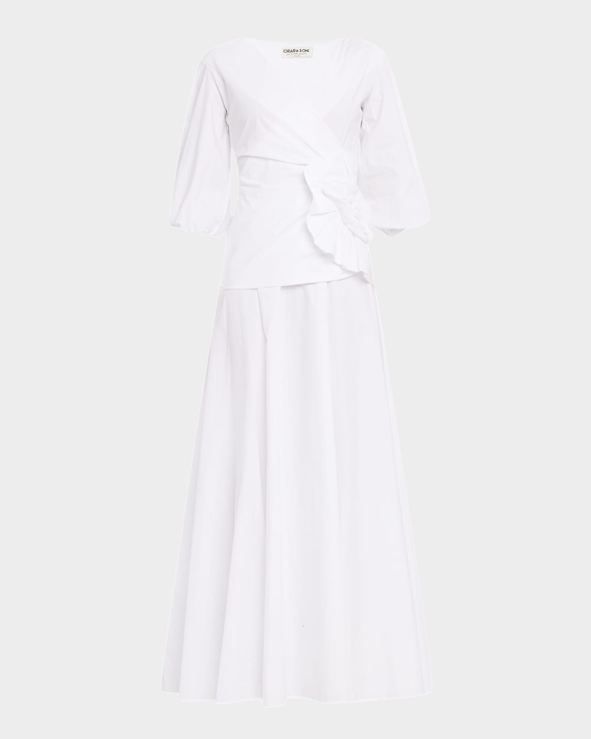 Flower-Embellished Stretch Cotton Maxi Dress