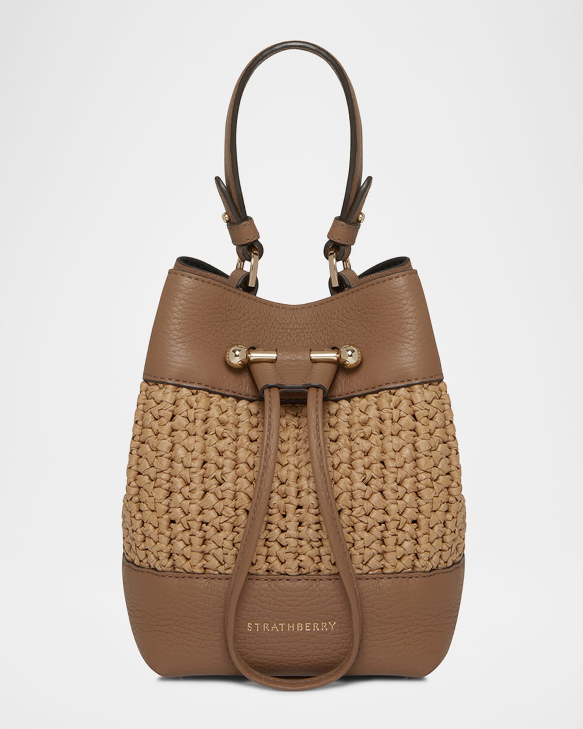 Strathberry Osette Drawstring Raffia Bucket Bag In Brown