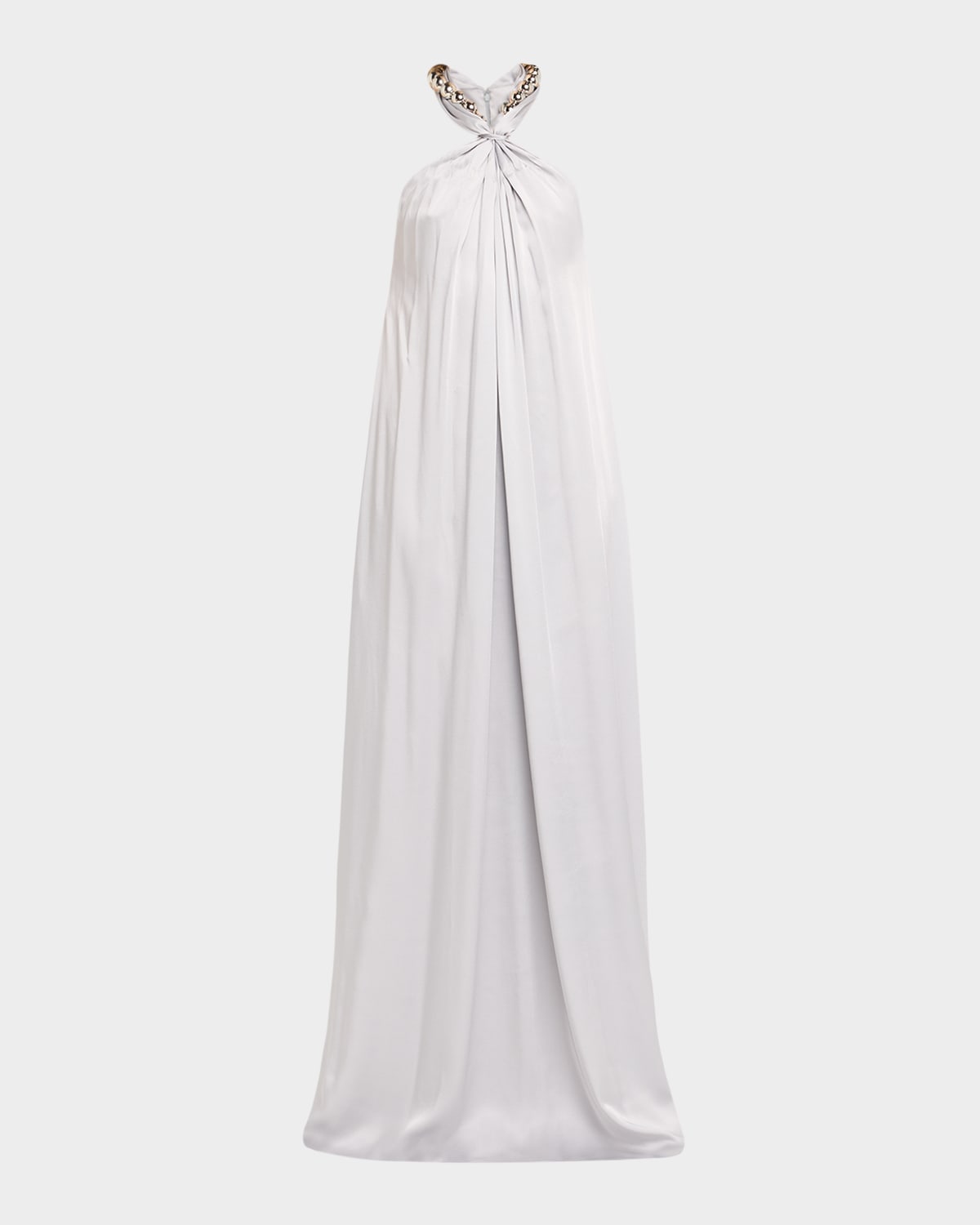 Stella Mccartney Ball-collar Satin Halter Gown In Blue