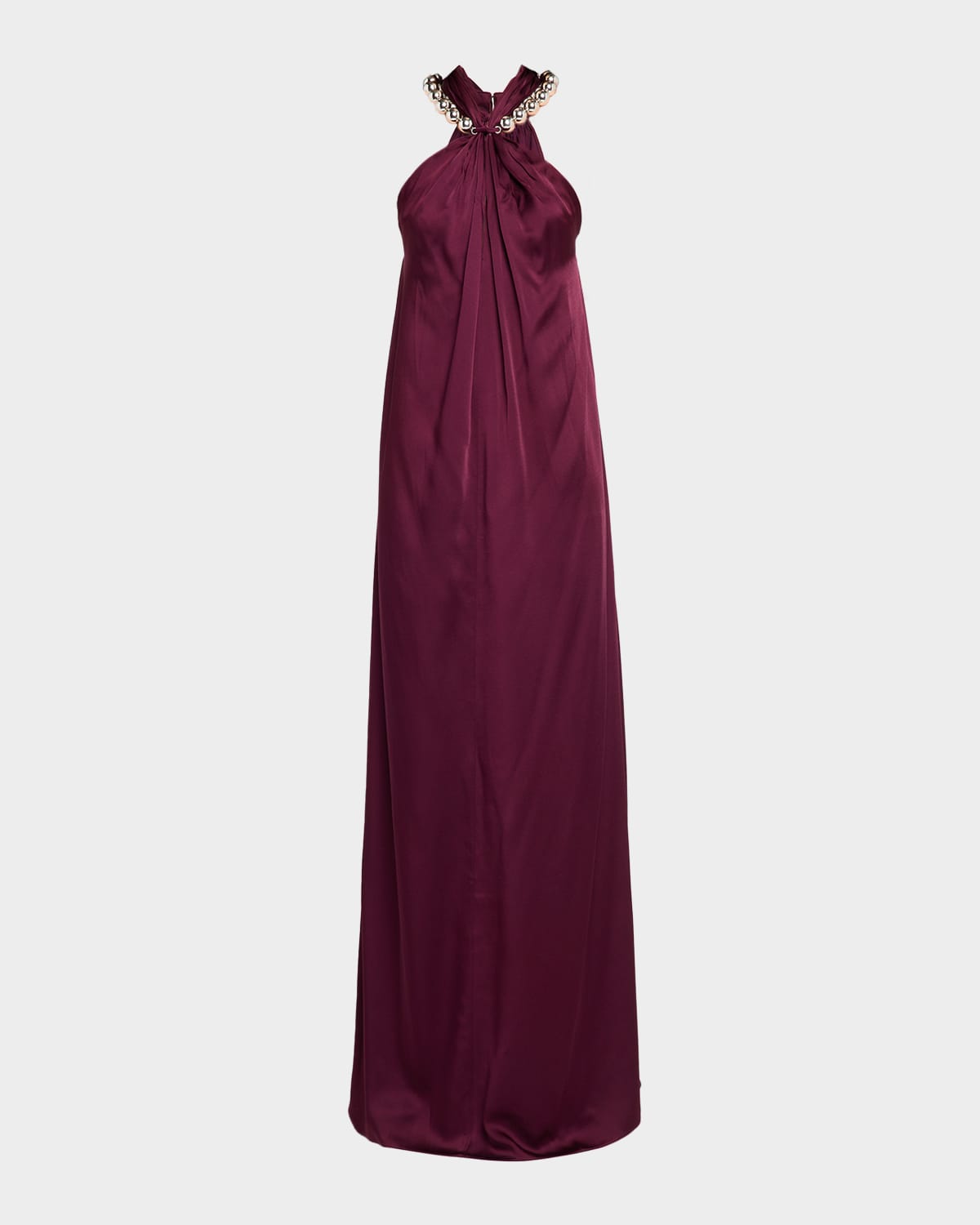 Stella Mccartney Ball-collar Satin Halter Gown In Gray