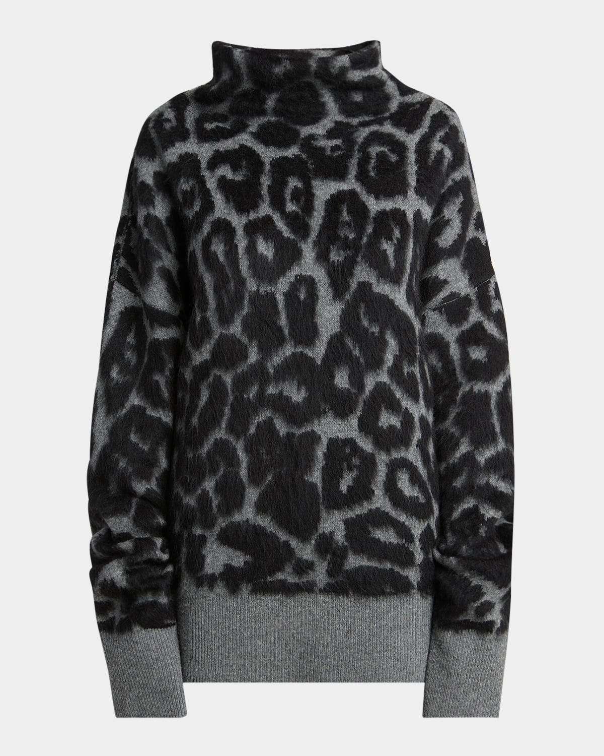 Stella Mccartney Leopard Jacquard Oversized Wool Turtleneck In Black