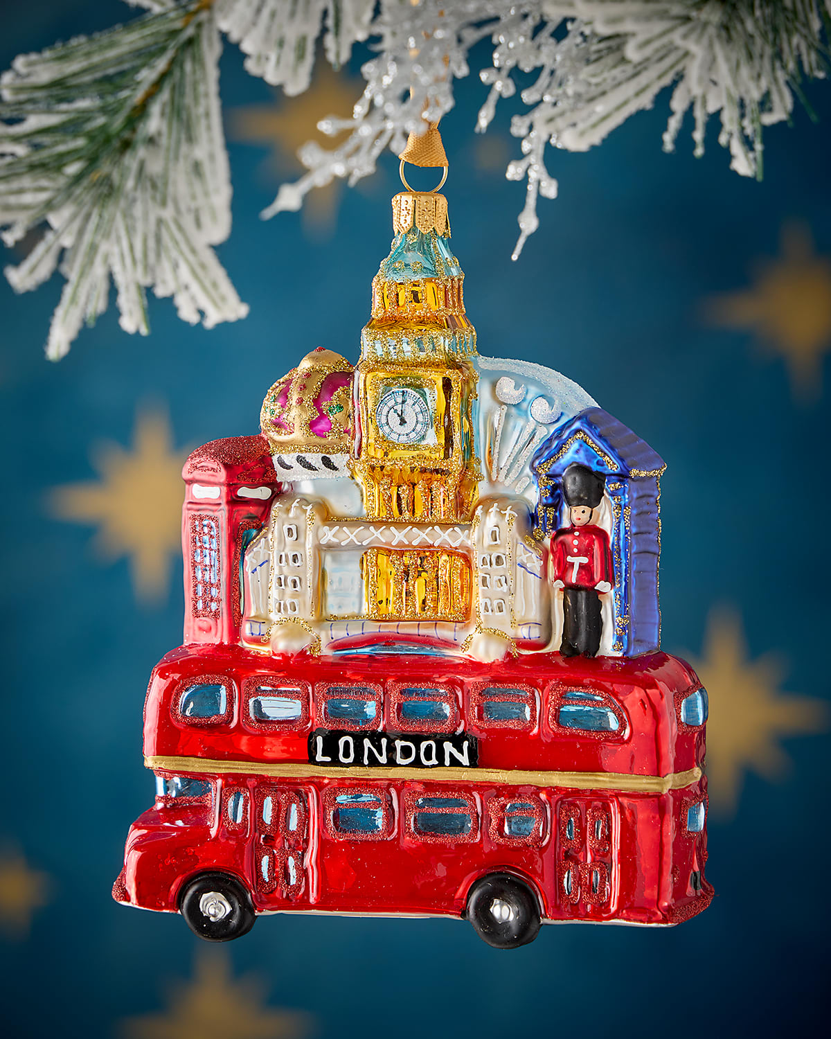 Neiman Marcus London Bus With Buidings Christmas Ornament In Multi