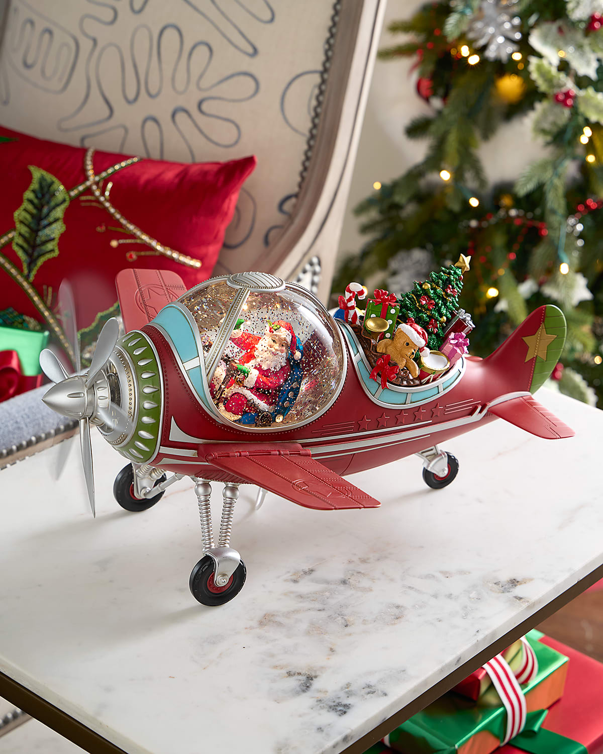Neiman Marcus Santa's Plane Snow Globe Figurine