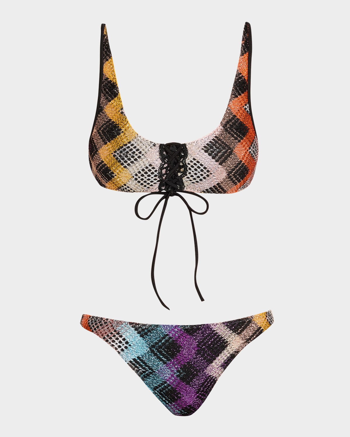 Missoni Lace-up Metallic Knit Two-piece Swimsuit In Multi
