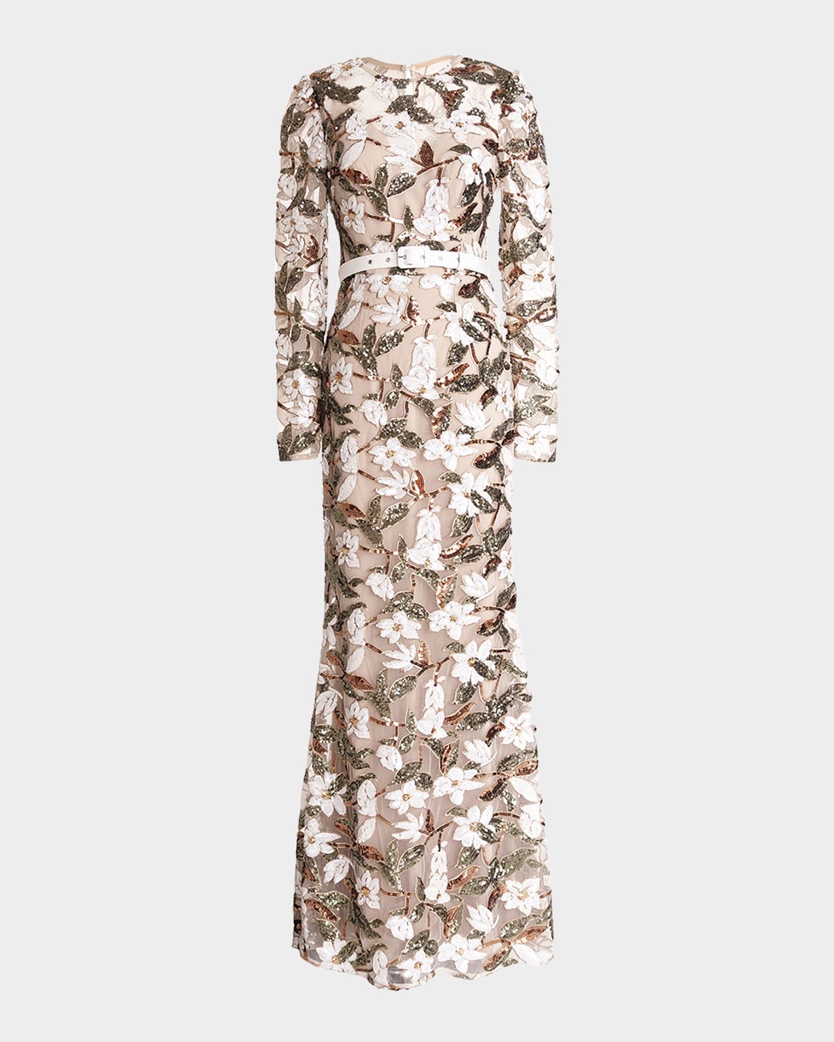 Tamra Belted Floral Sequin Gown