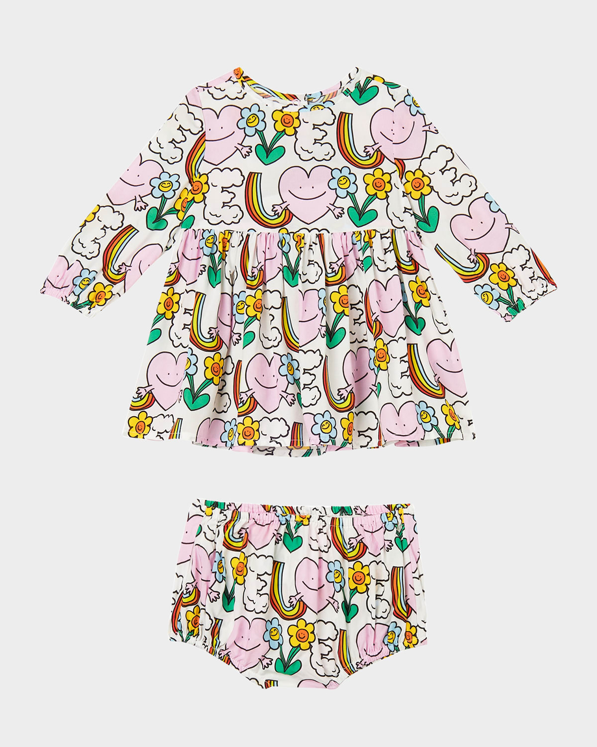 Stella Mccartney Girl's Rainbow Love Long-sleeve Dress & Bloomers Set In Green