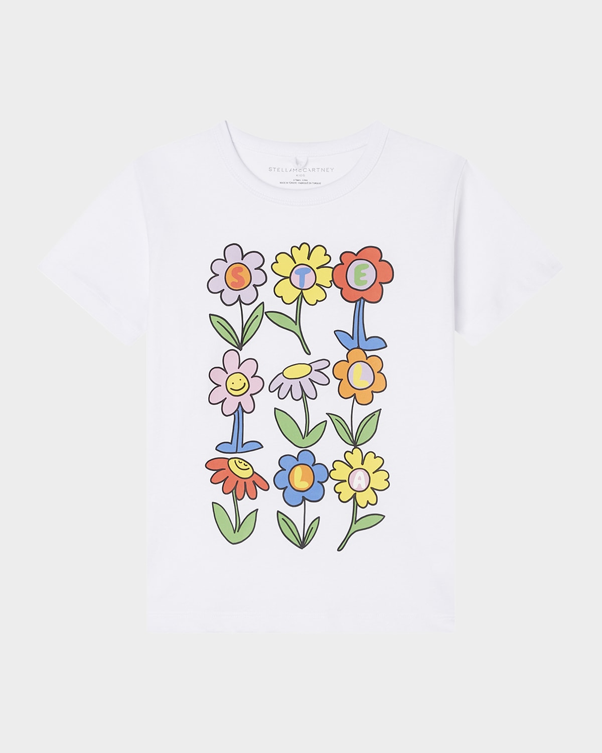 Stella Mccartney Girl's Stella Lettering Flowers Short-sleeve T-shirt In Multi