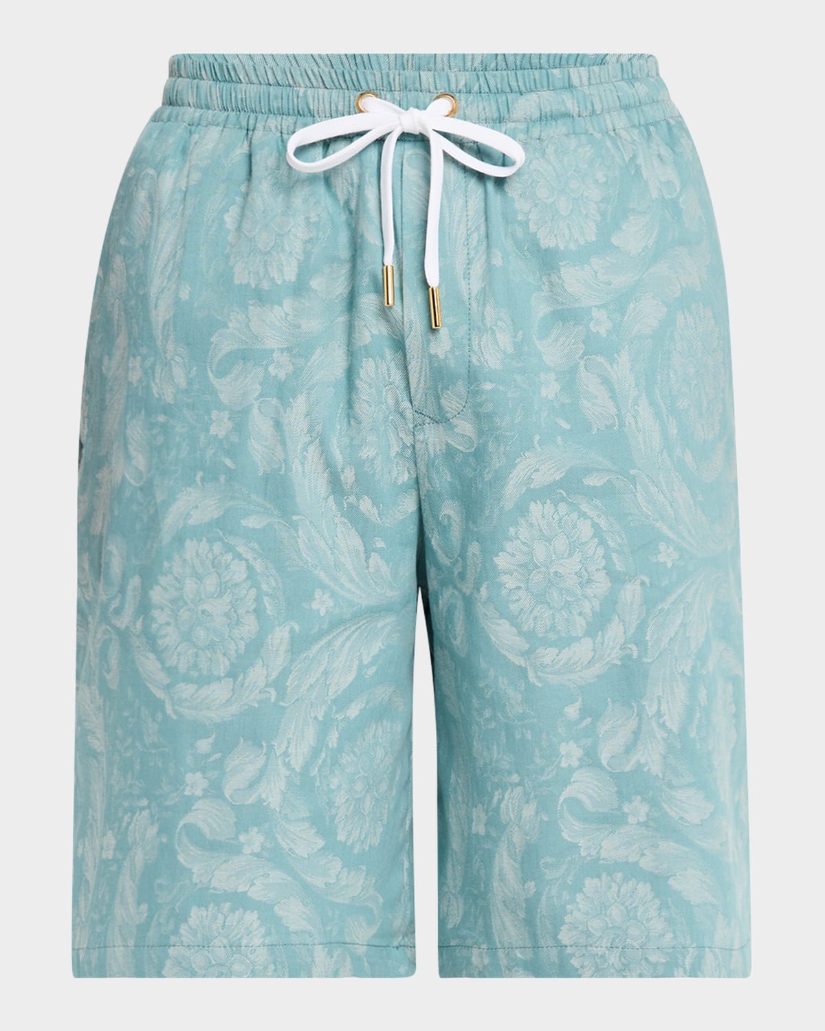Versace Barocco Jacquard Chambray Denim Shorts