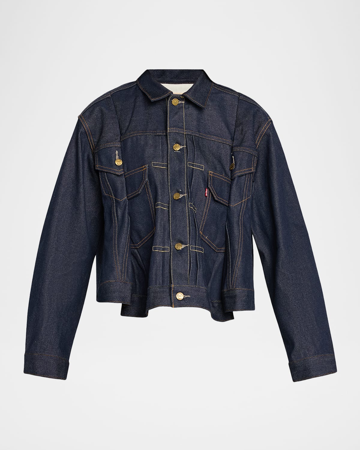 Sacai Denim Pleated Trucker Jacket In Blue