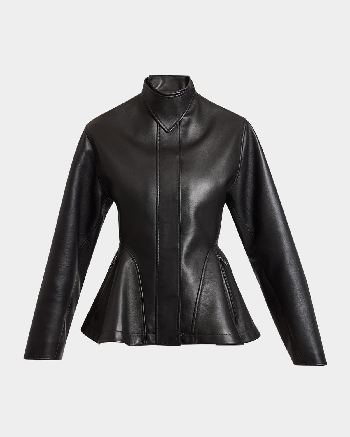 Alaïa High-neck Leather Peplum Jacket In Black