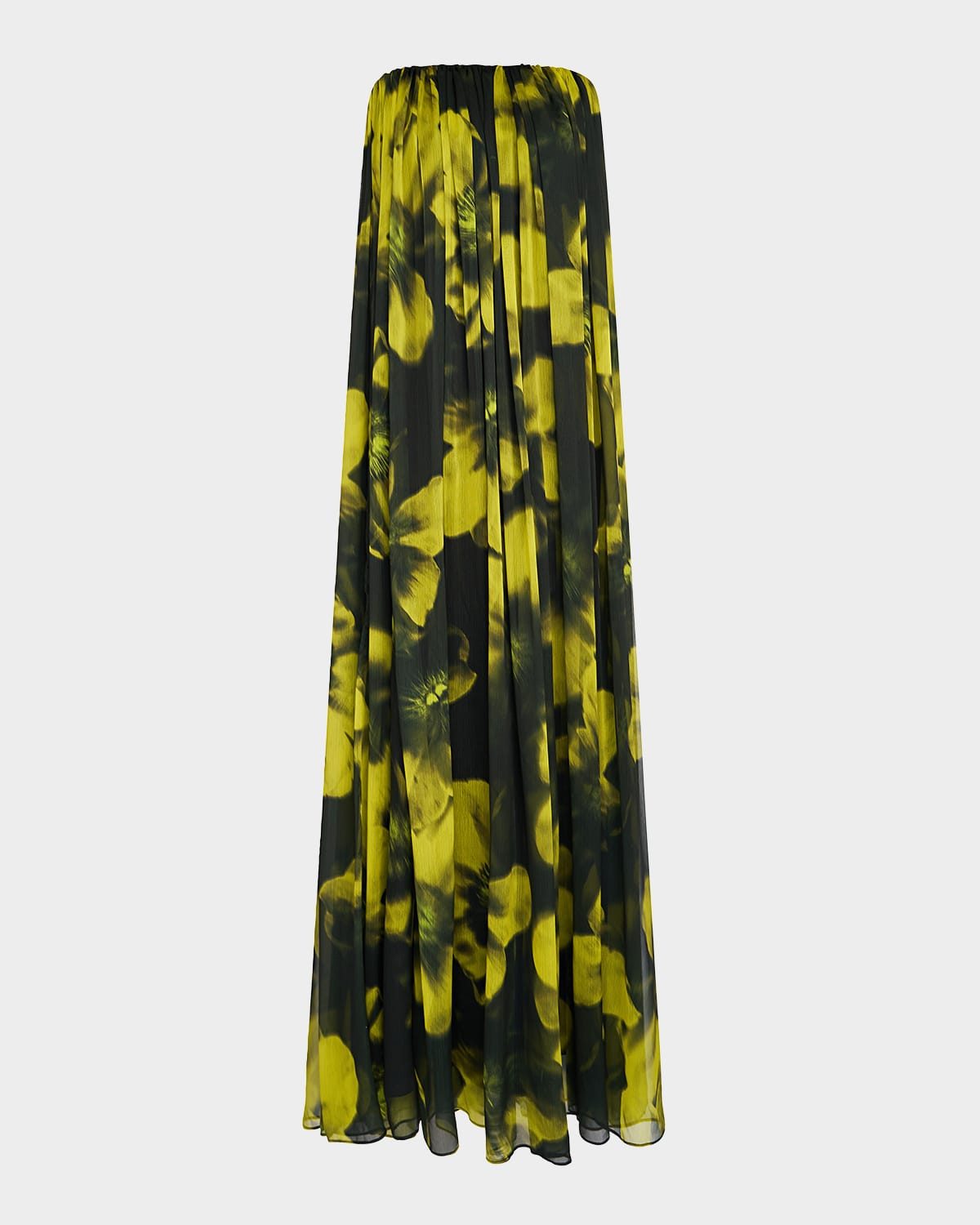 HALSTON CLAUDETTE STRAPLESS FLORAL-PRINT TRAPEZE GOWN 