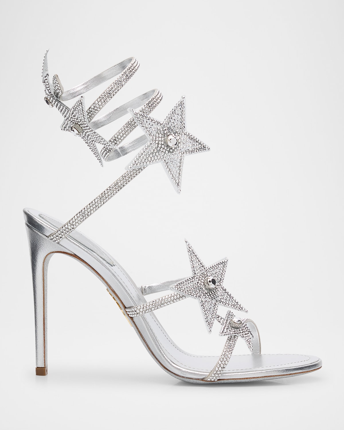 René Caovilla Cleo Crystal Star Satin Snake-wrap Sandals In White