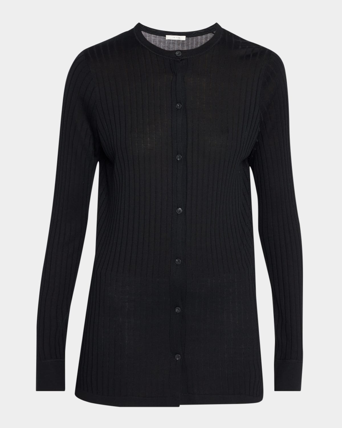 The Row Kanya Wide Rib Crewneck Cardigan In Black