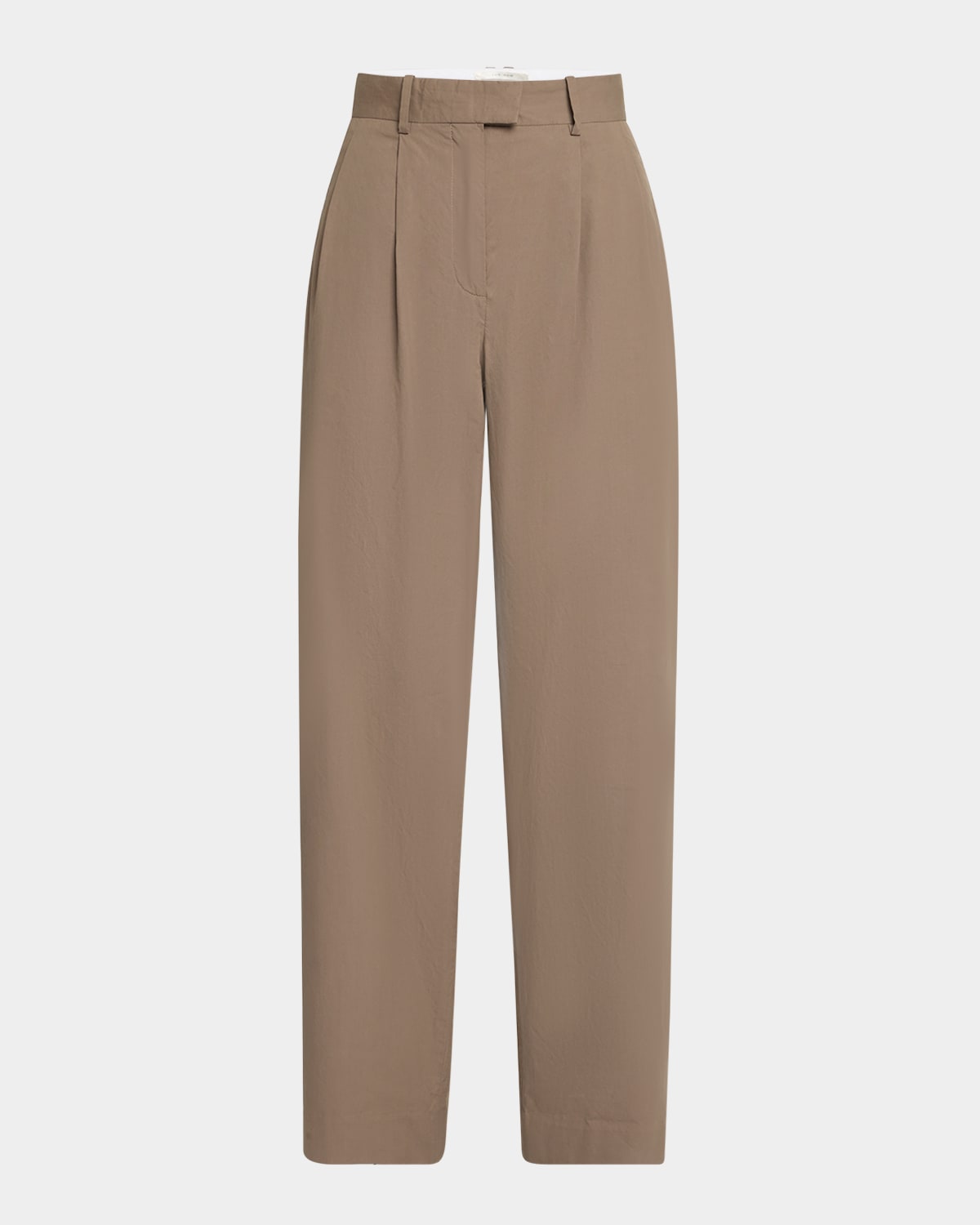 The Row Alfidis Double Pleated Straight-leg Cotton Pants In Brown