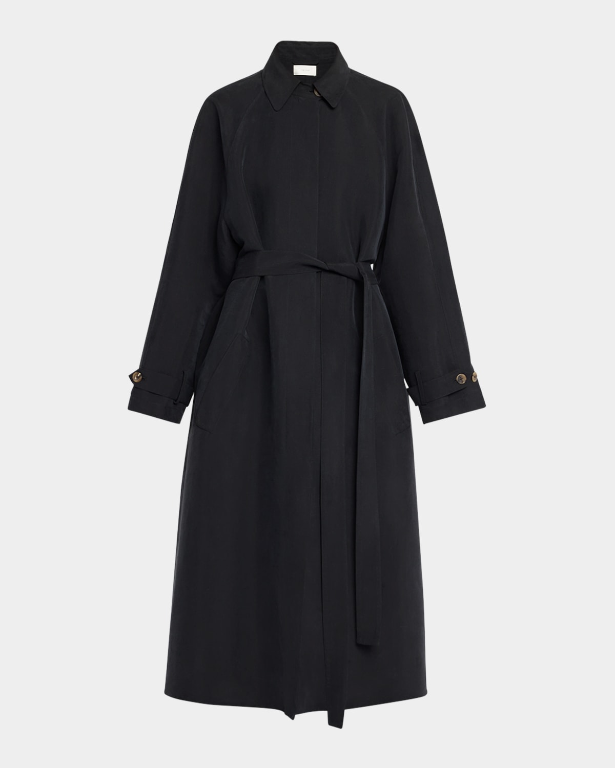 The Row Ryo Beled Long Silk Trench Coat In Black