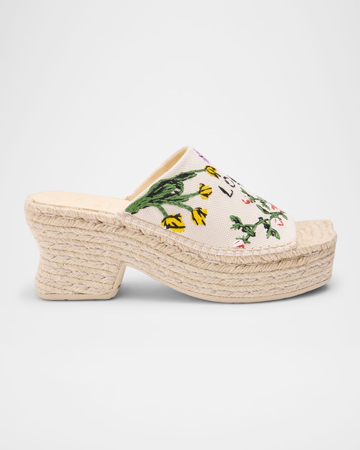 Shop Loewe Petal Floral Embroidered Espadrille Platform Mules