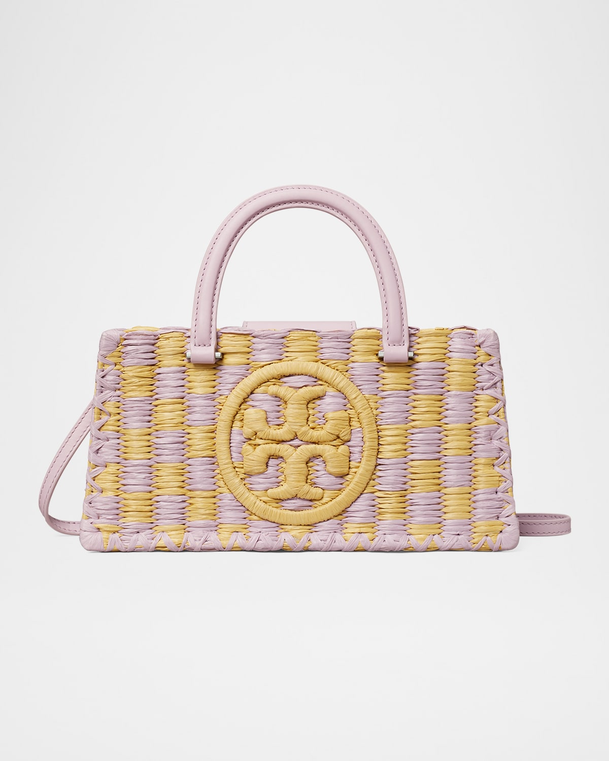 Tory Burch Ella Checkered Crochet Top-handle Bag In Pale Purple