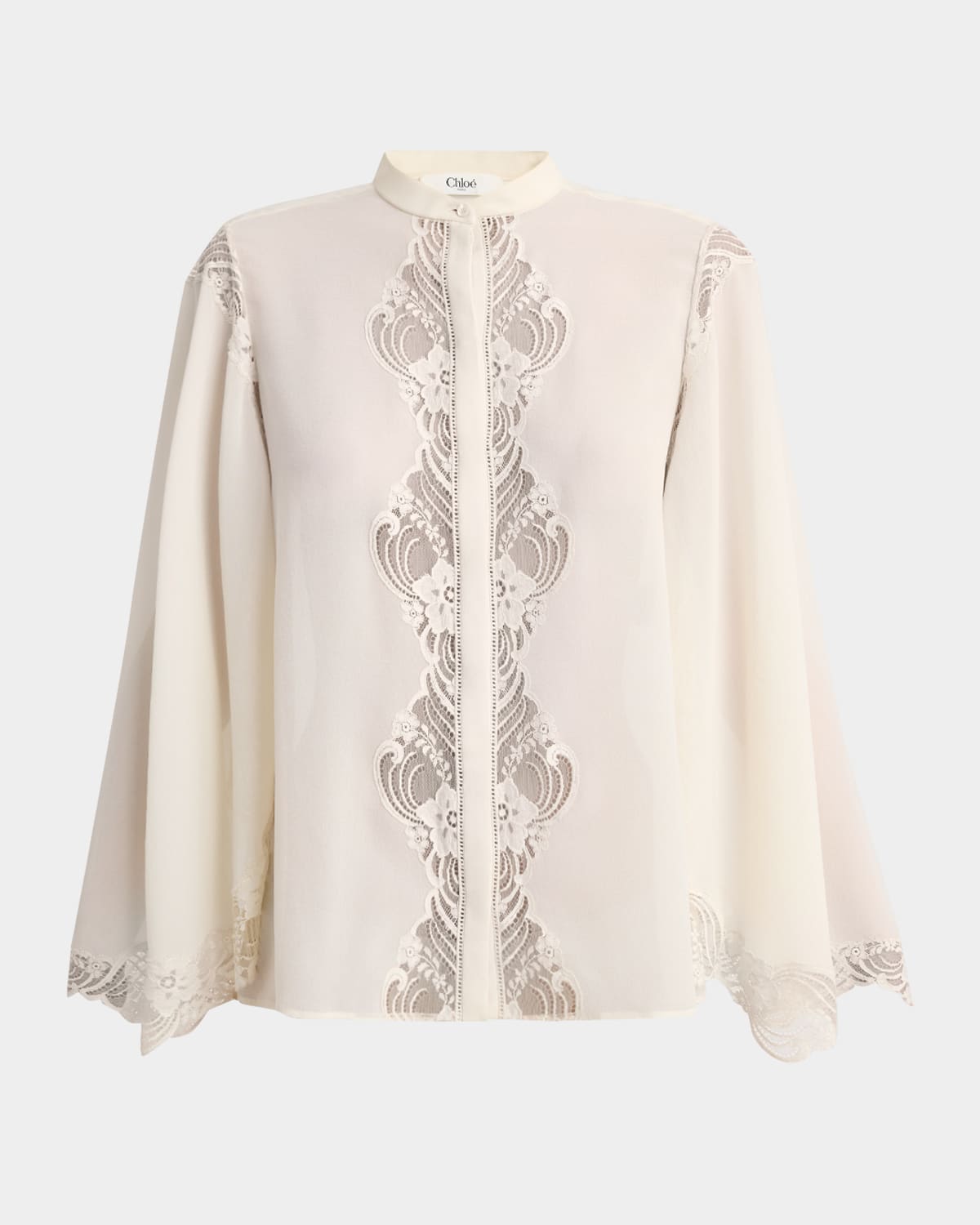 Chloé Lace Placket Tulip-sleeve Silk Blouse