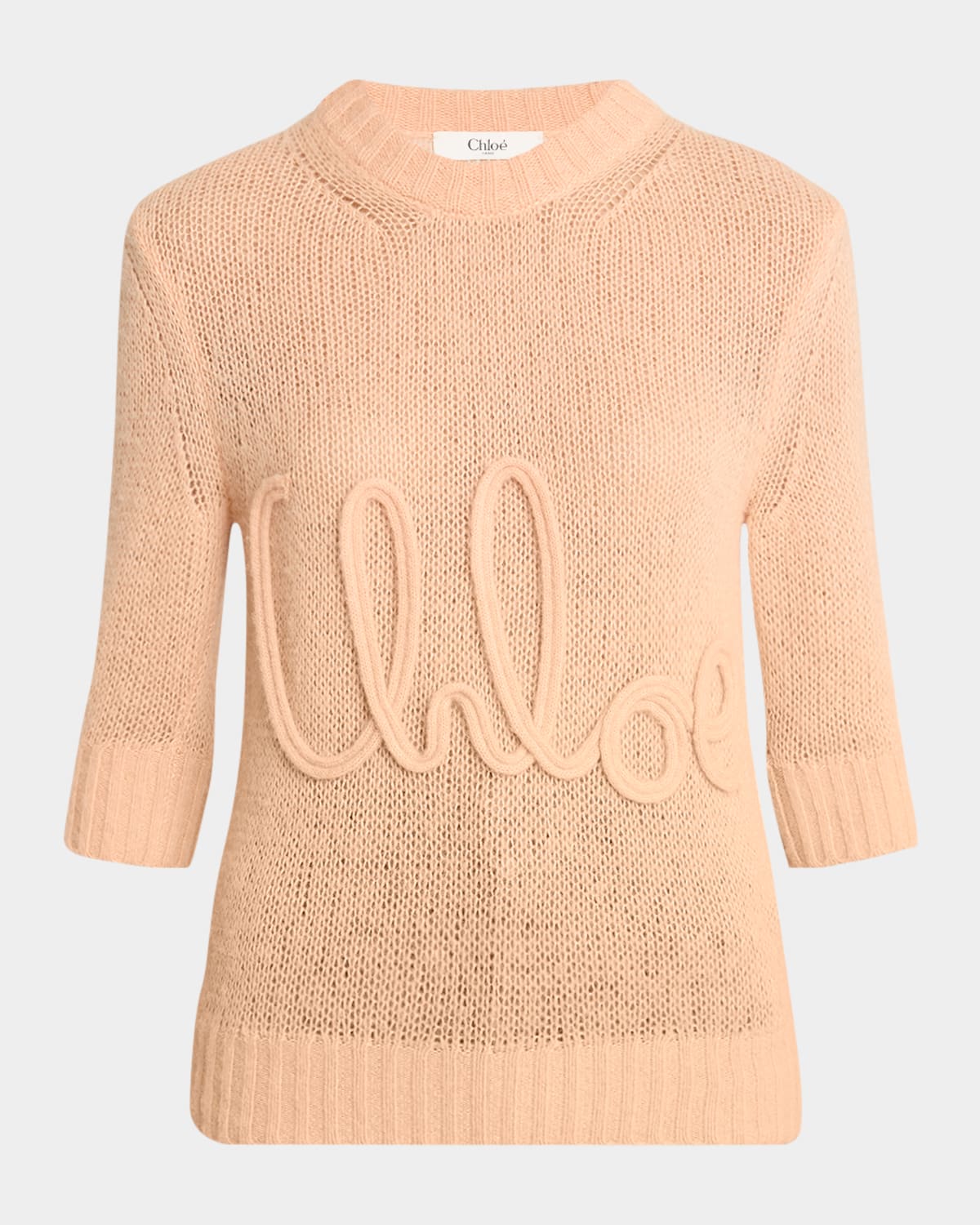 Chloé Logo Embroidered Open-knit 3/4-sleeve Sweater