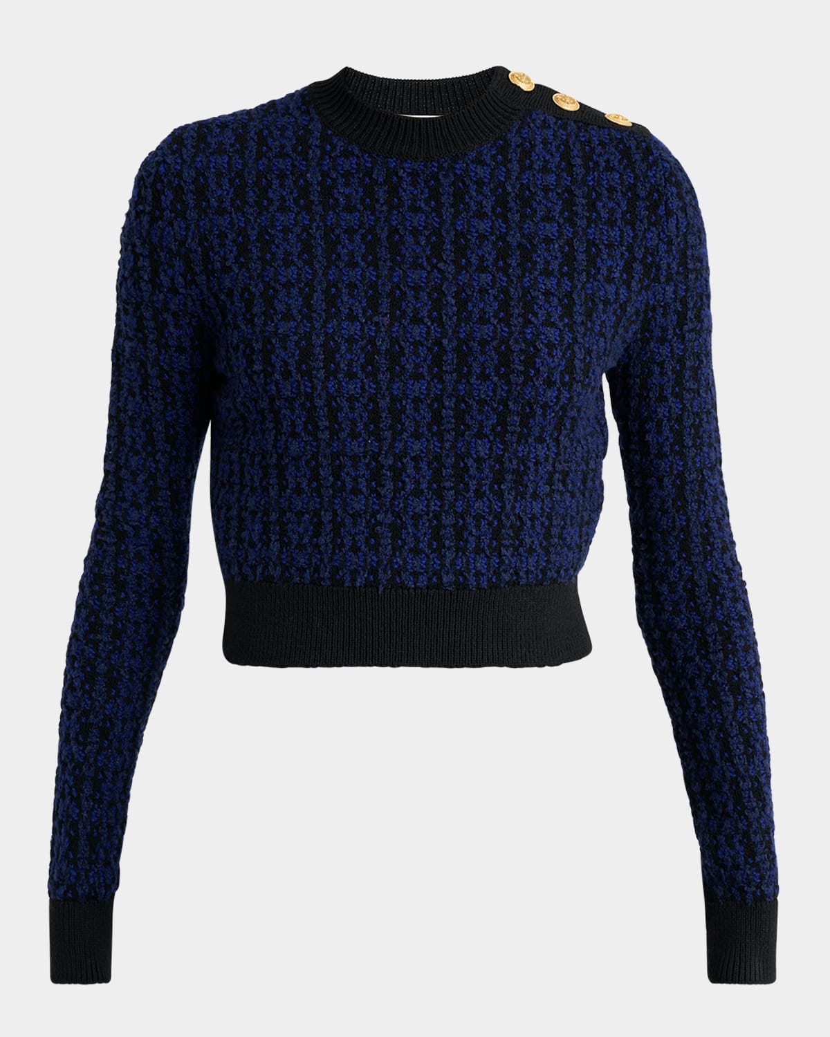 Chloé Button-shoulder Boucle Knit Crop Sweater In Blue