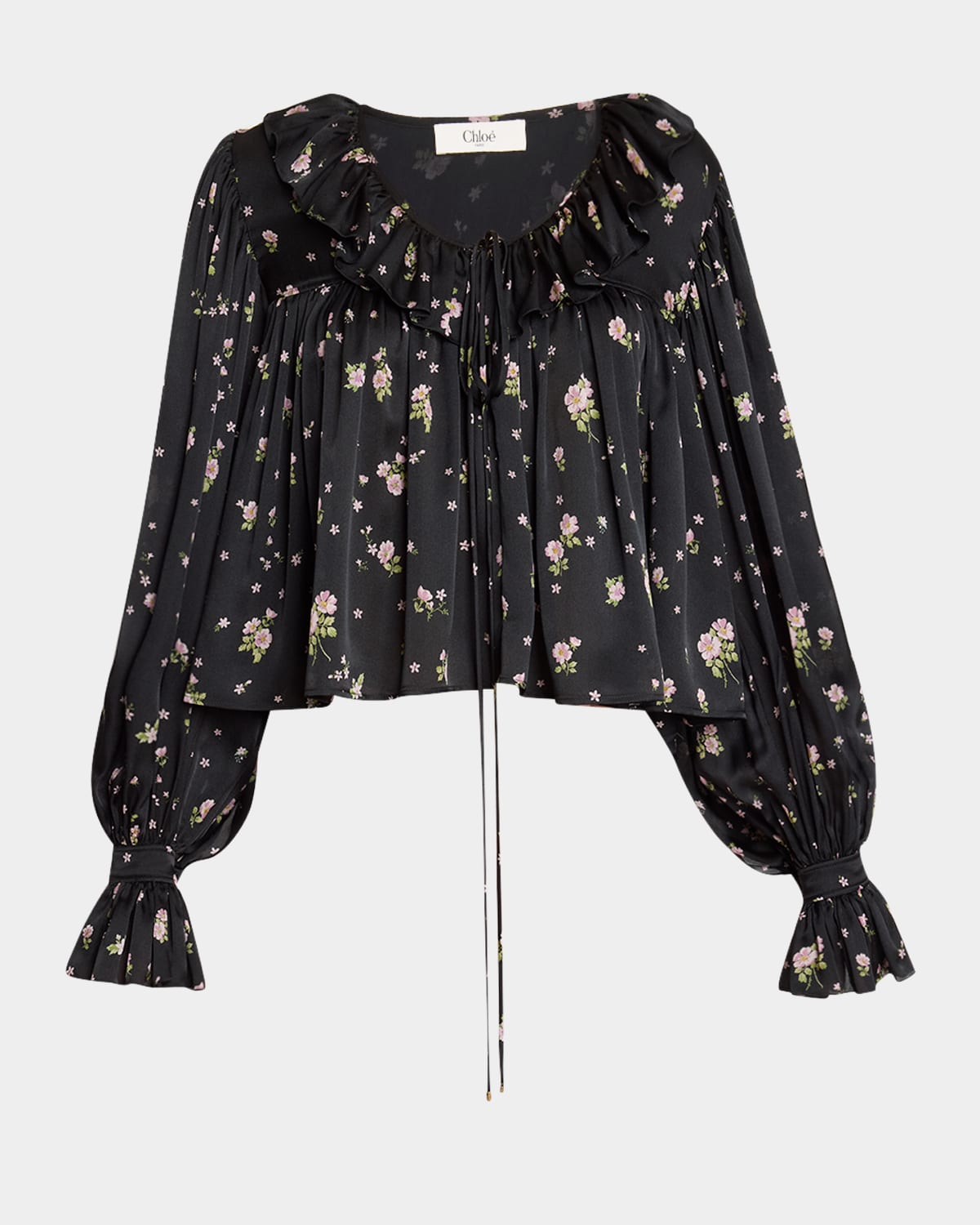 Chloé Floral Silk Ruffle Peasant Blouse