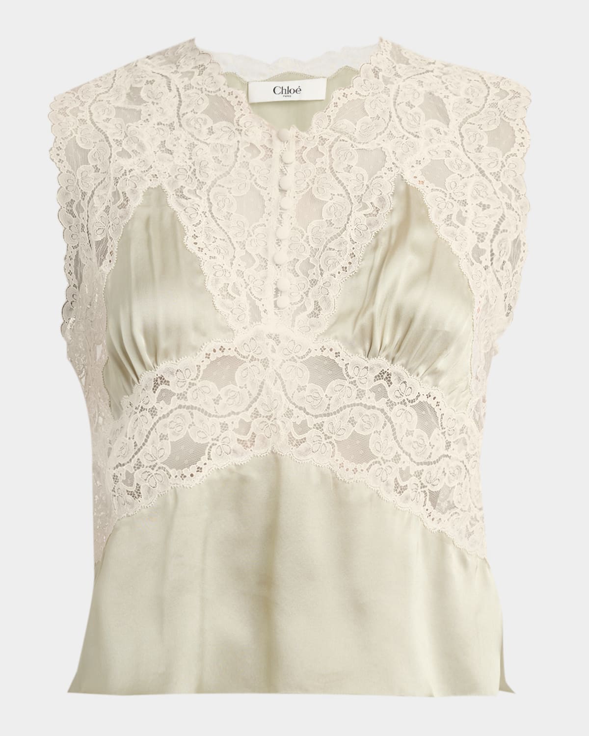 Chloé Lace Silk Sleeveless Top In Neutral