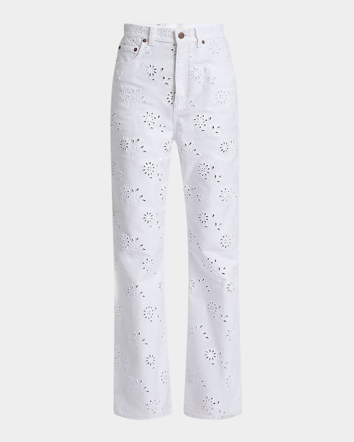 Chloé Broderie Anglaise Denim Straight-leg Jeans In White