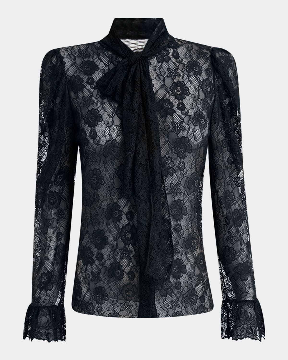 Chloé Tie-neck Lace Button-down Blouse