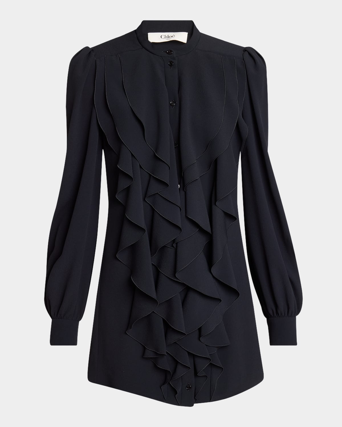 Chloé Ruffle Front Long-sleeve Mini Dress
