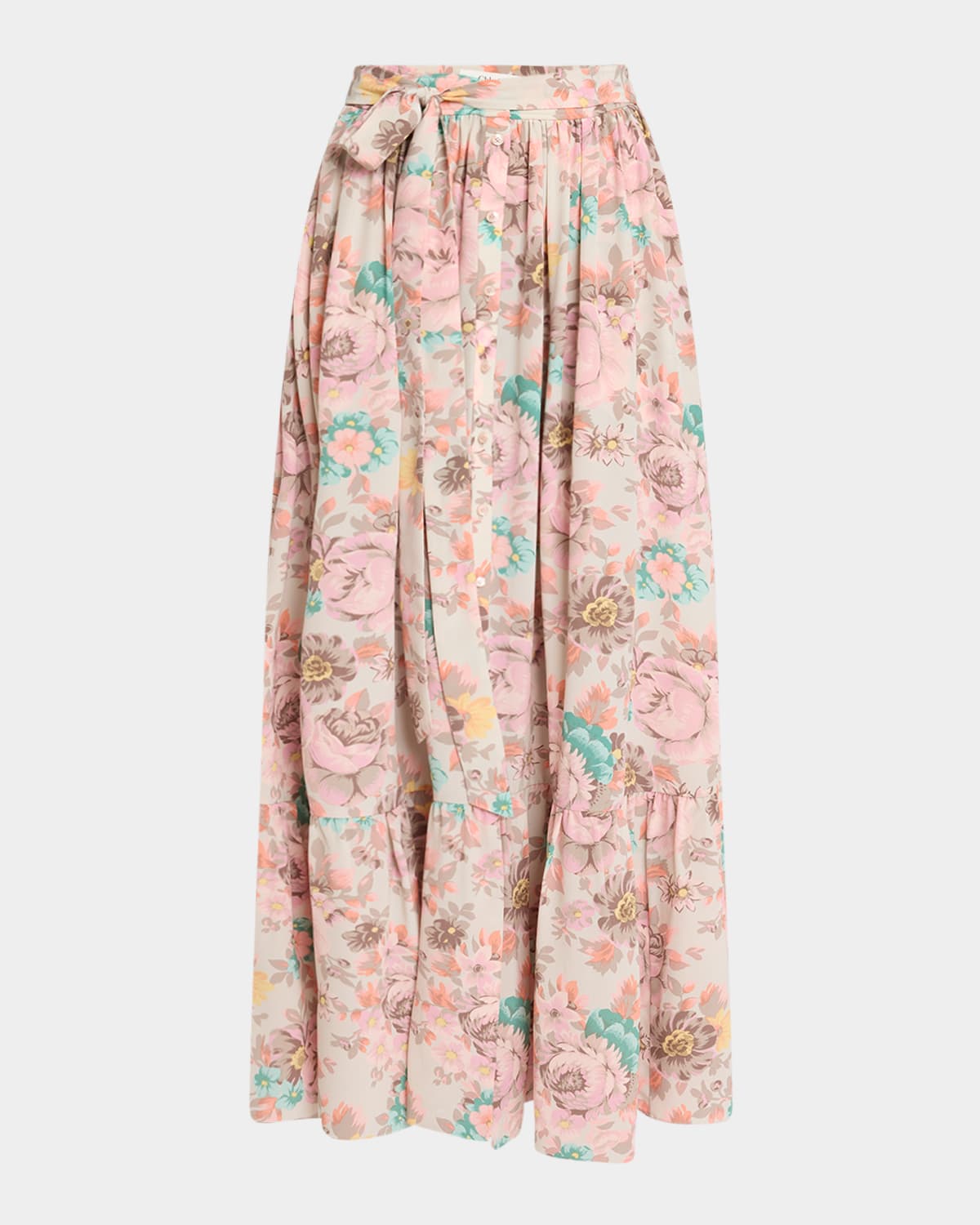 Chloé Belted Floral-print Silk Maxi Skirt