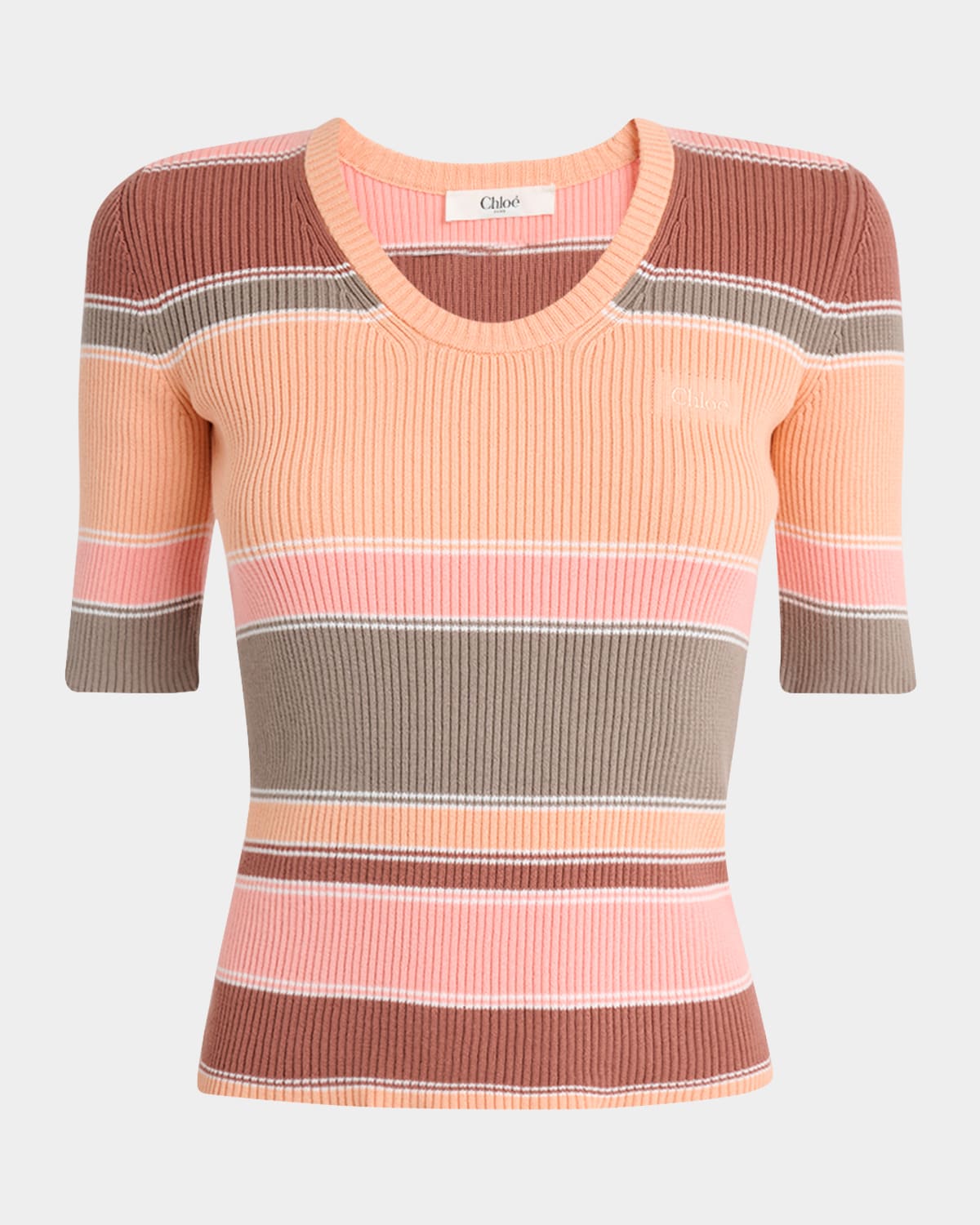 Chloé Striped Crewneck Rib Knit Cotton Top