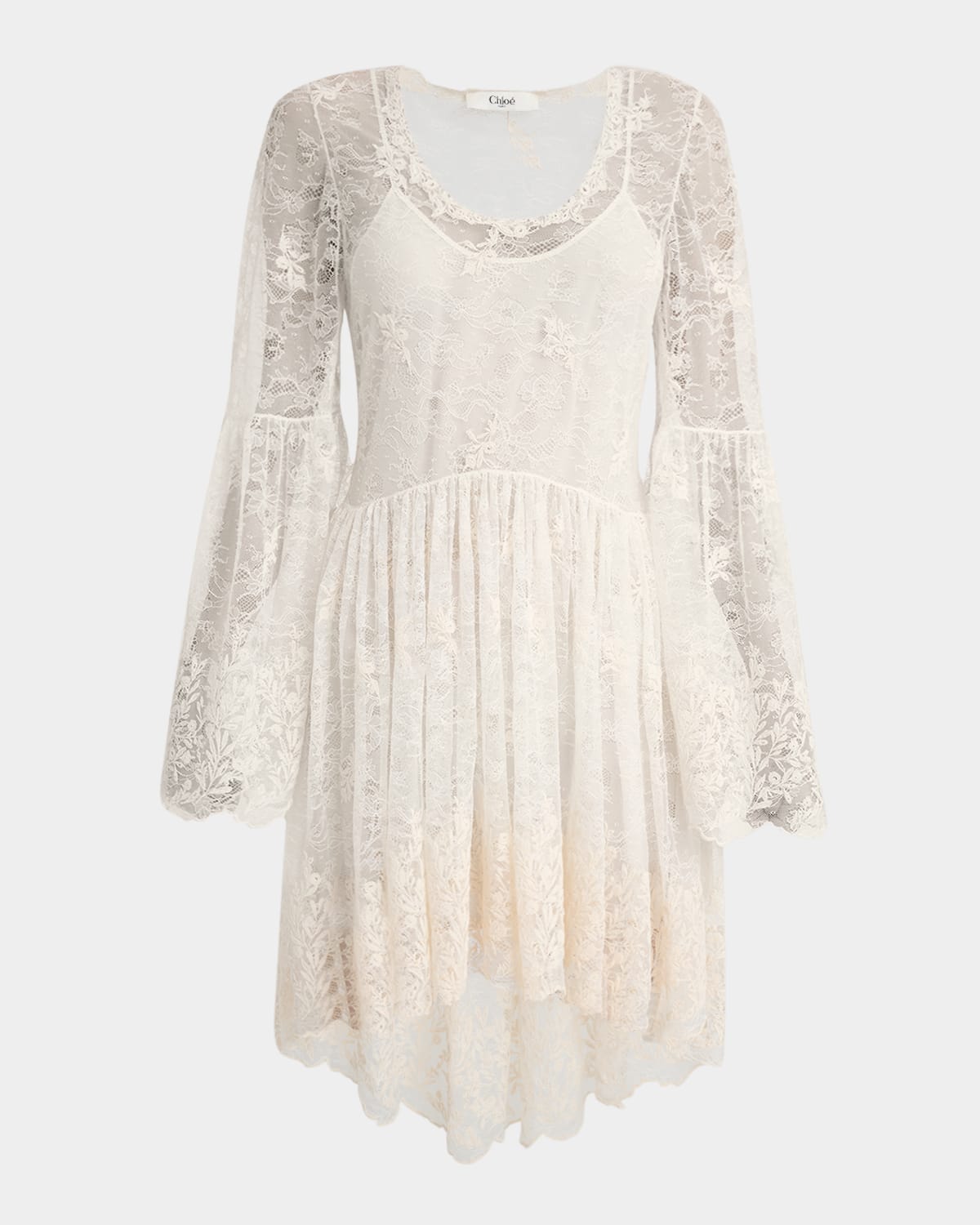 Chloé Lace U-neck Long-sleeve Mini Dress