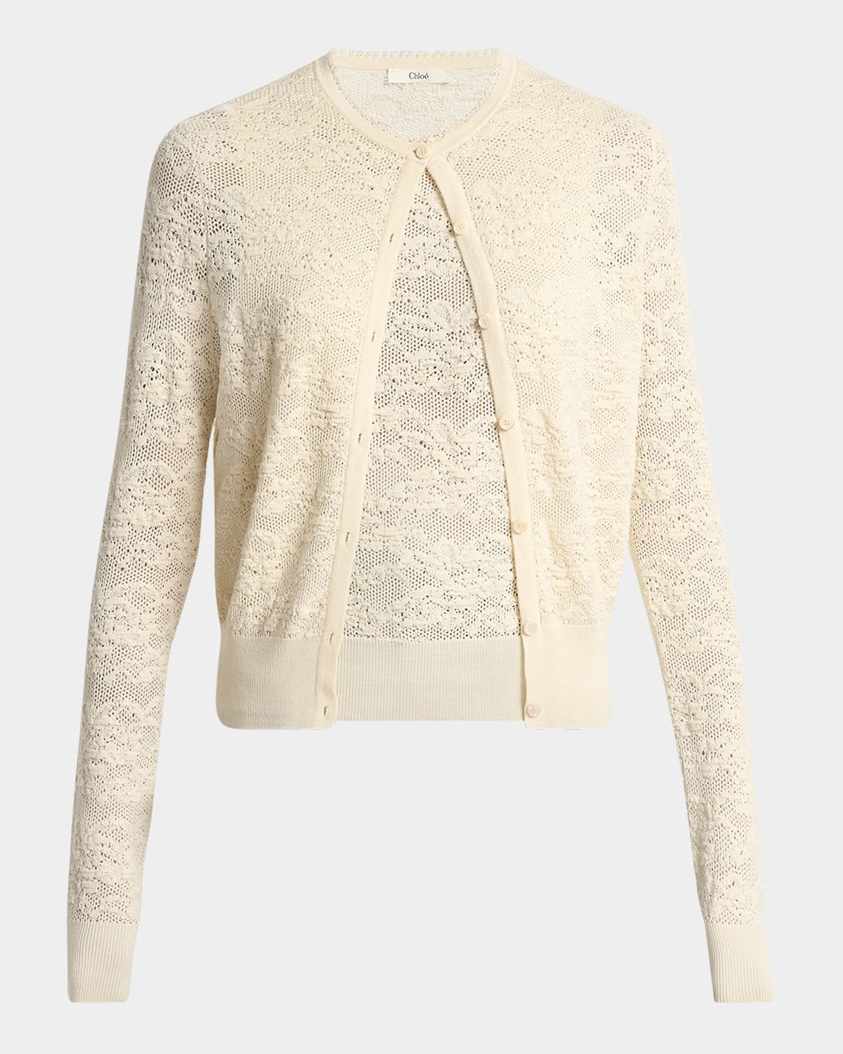Chloé Double Lace Knit Crewneck Cardigan With Tank