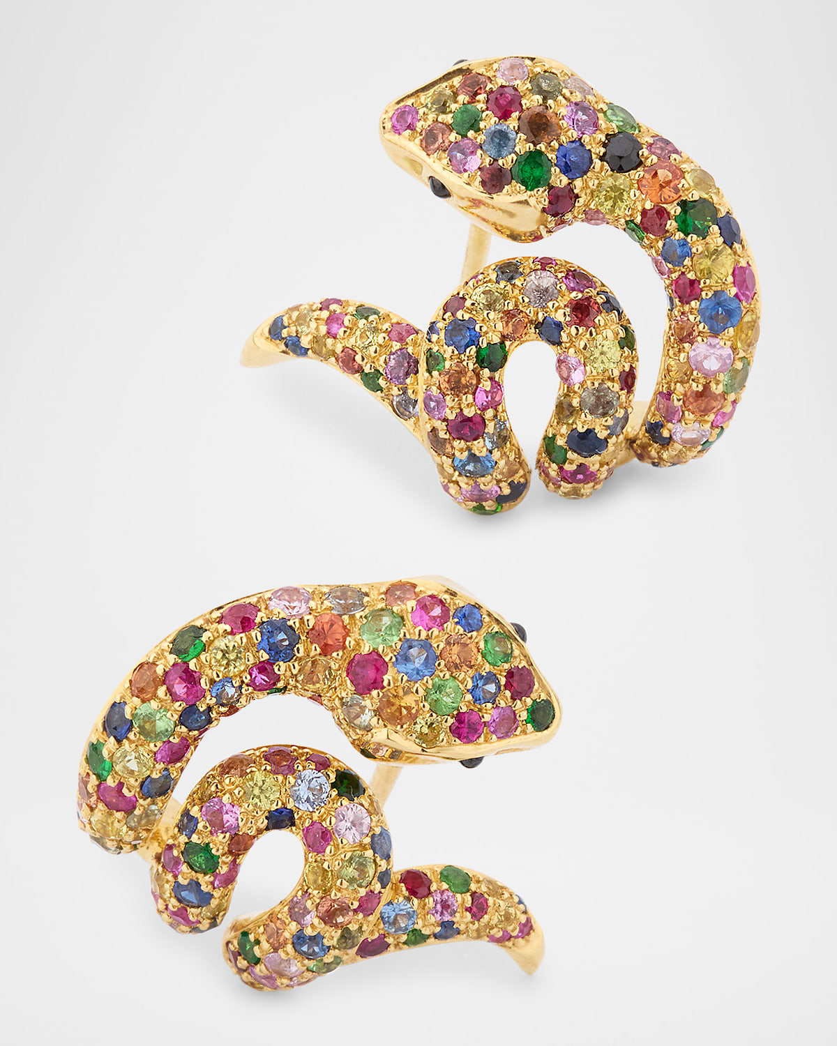 Ark 18K Yellow Gold Multi Sapphire and Onyx Snake Earrings
