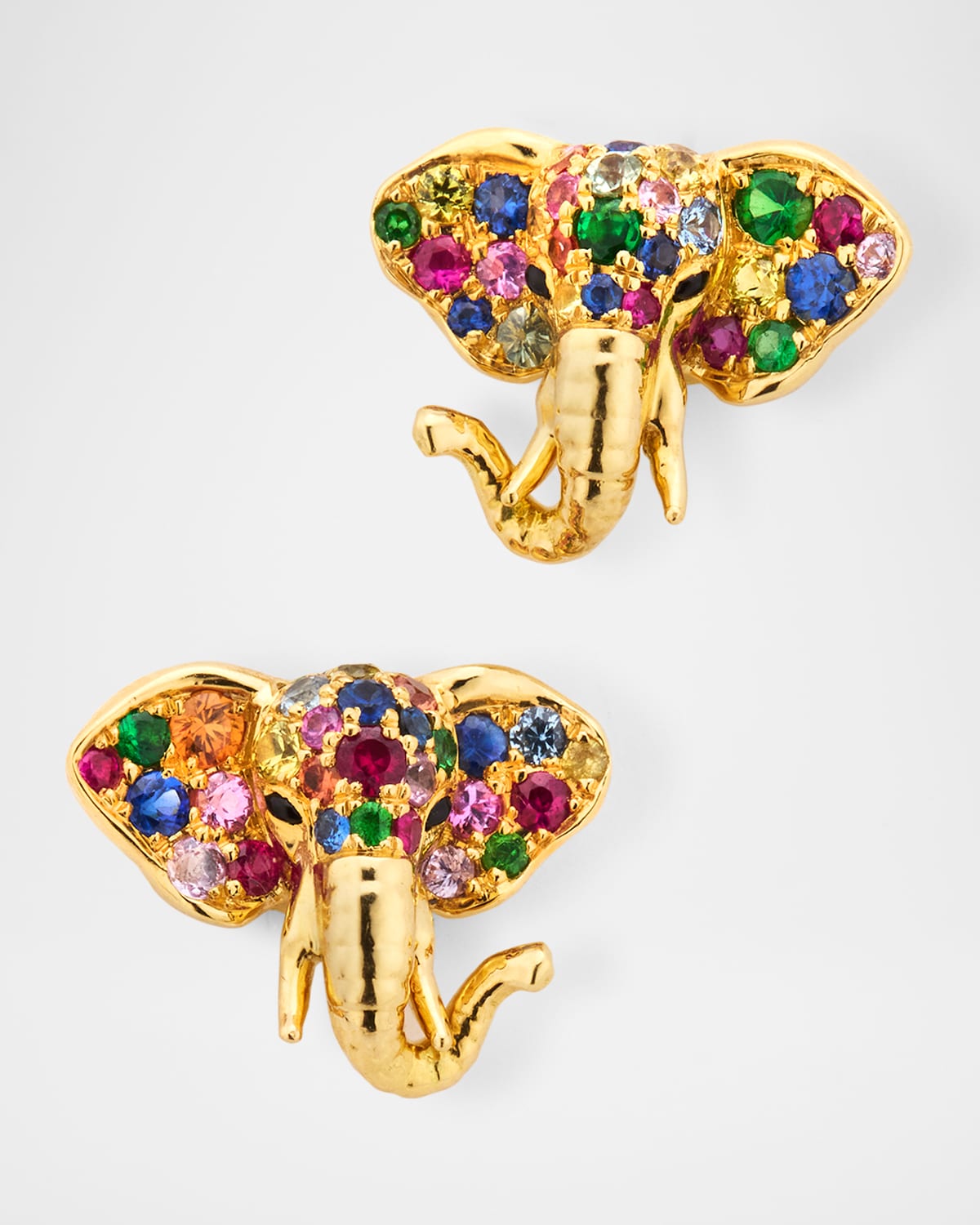 Ark 18K Yellow Gold Multi Sapphire and Onyx Elephant Earrings