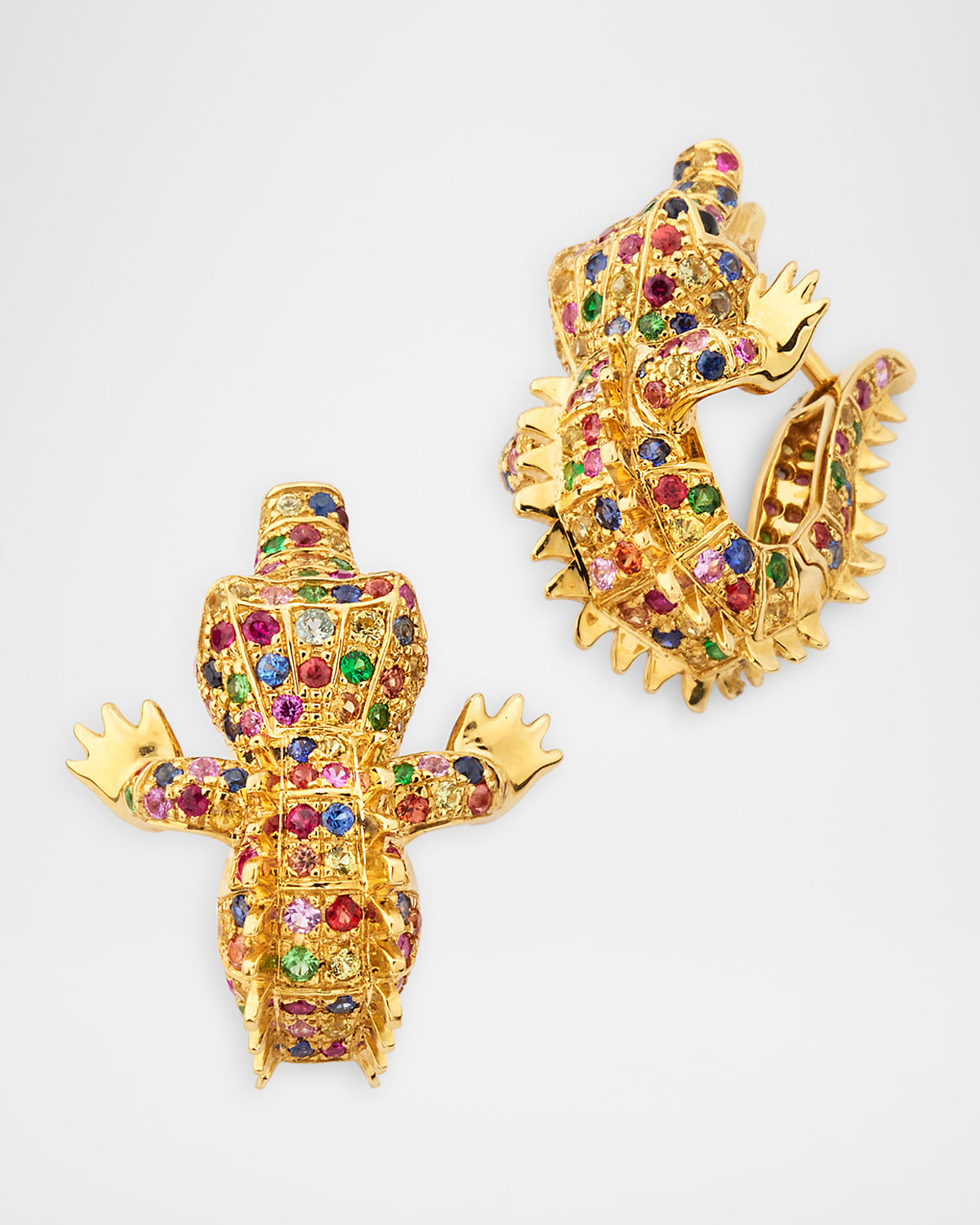 Ark 18K Yellow Gold Multi Sapphire and Onyx Crocodile Earrings