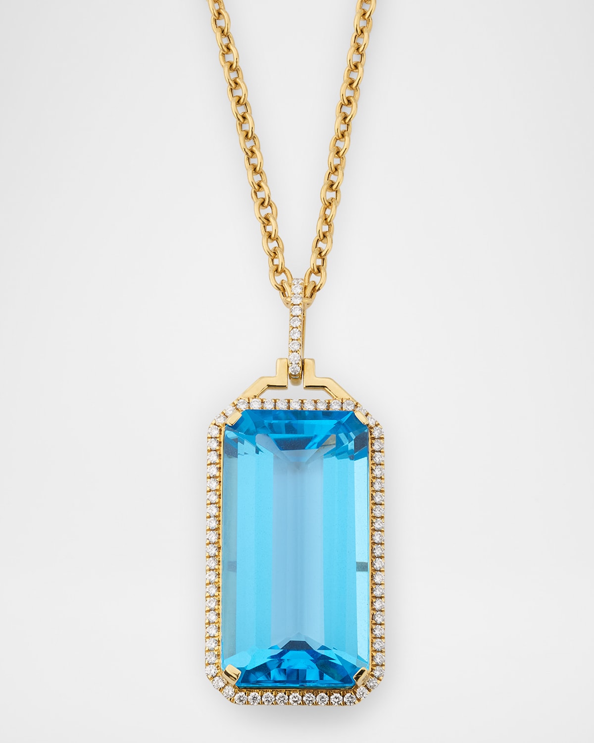 Gossip 18K Yellow Gold Blue Topaz Emerald Cut Pendant Necklace with Diamonds