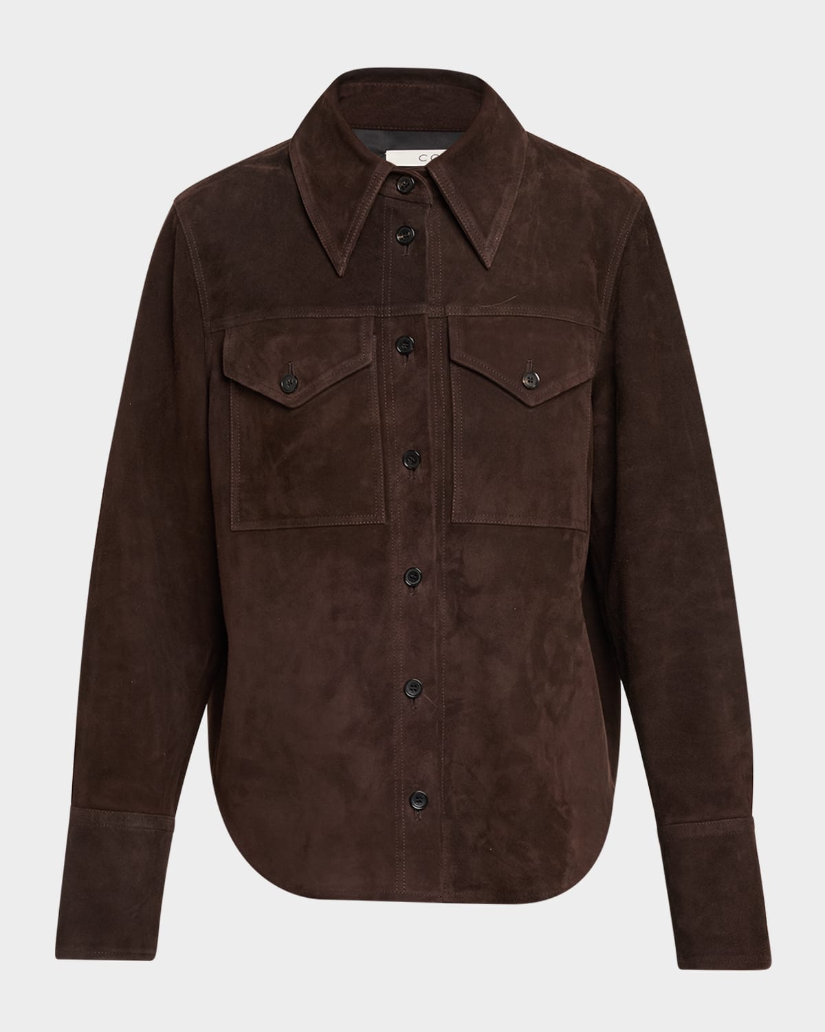 Co Suede Button-front Shirt In Brown