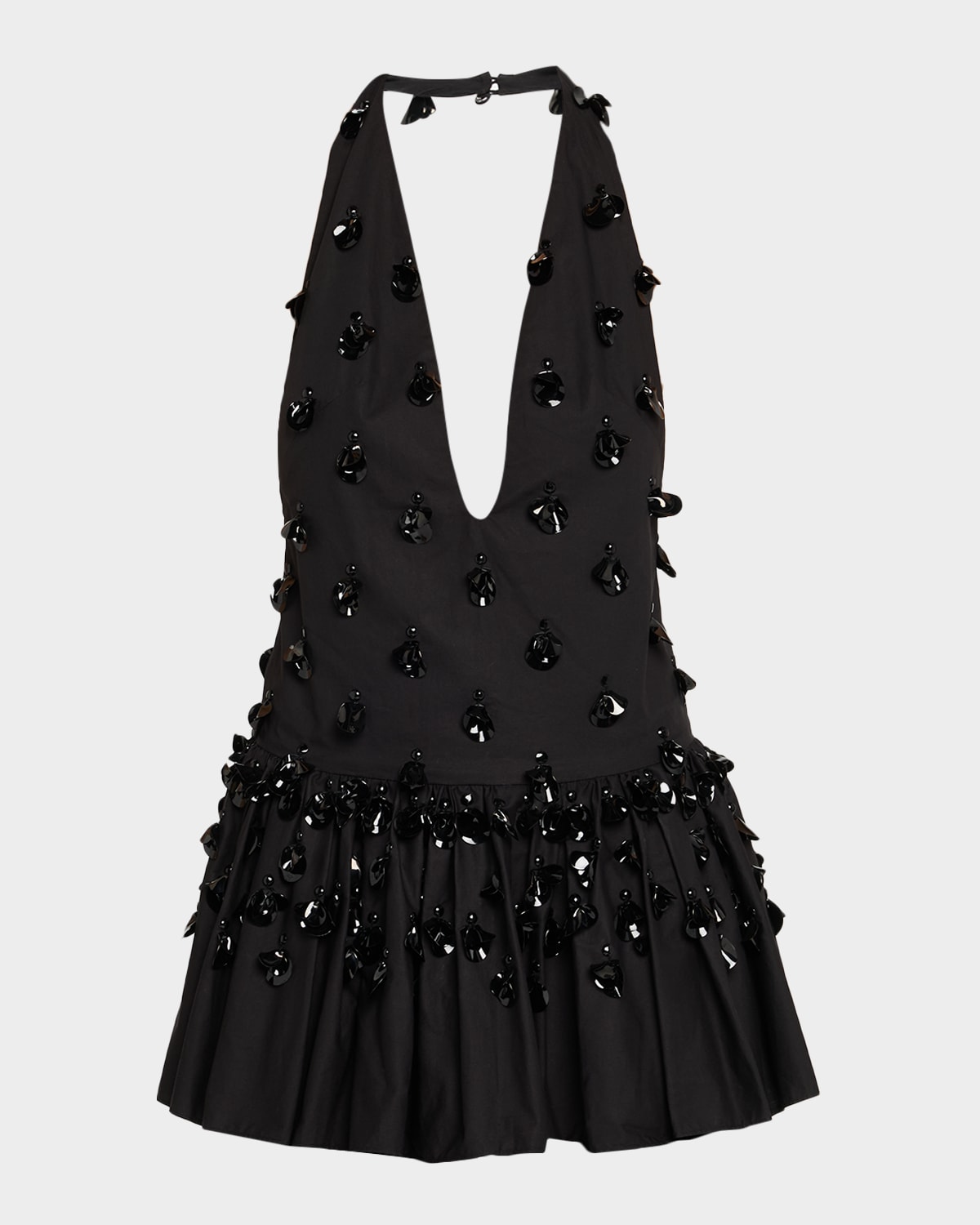 Diotima Embellished Plunging Ruffle Halter Top In Black