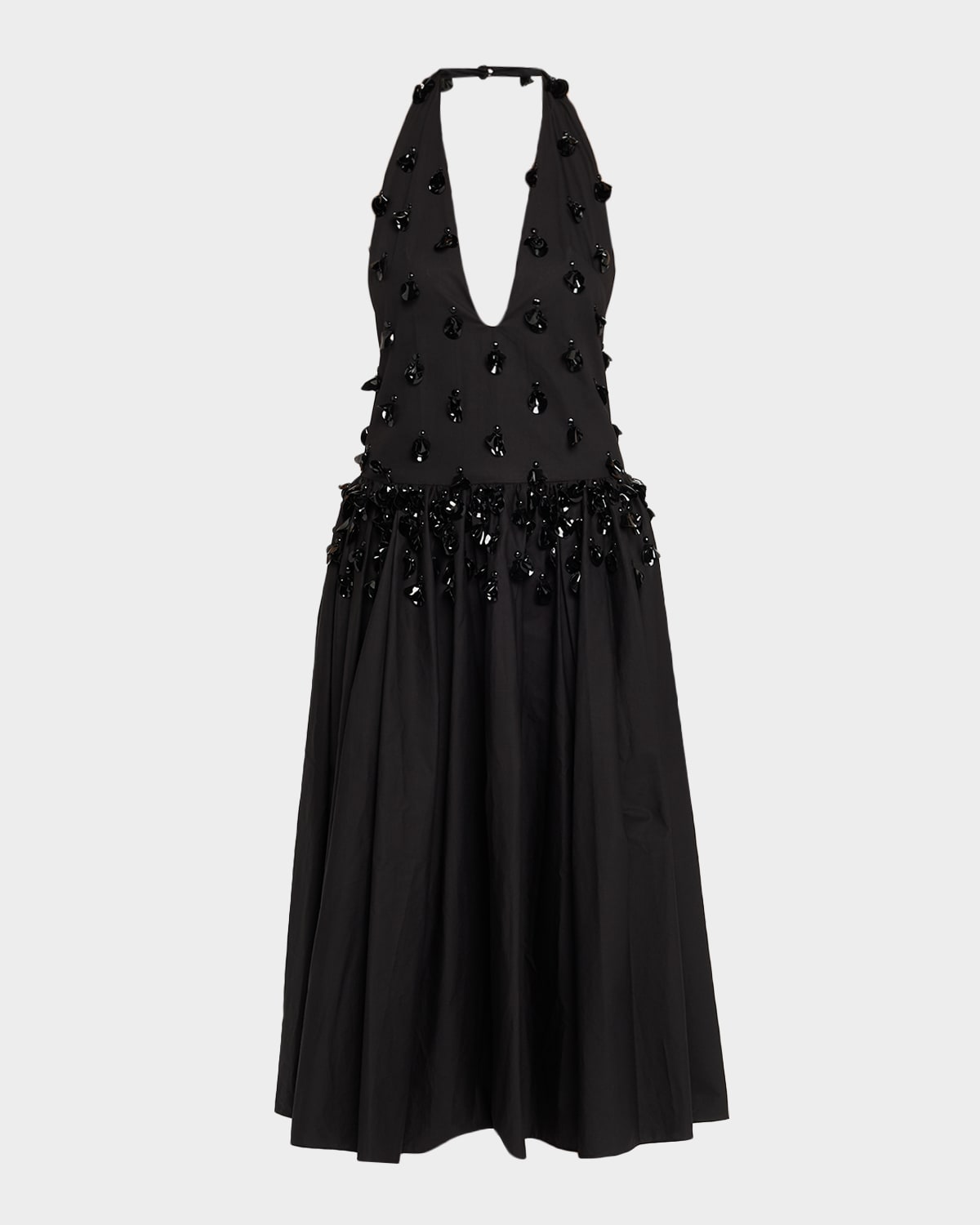 Diotima Nuit Embellished Plunging Halter Drop-waist Gown In Black