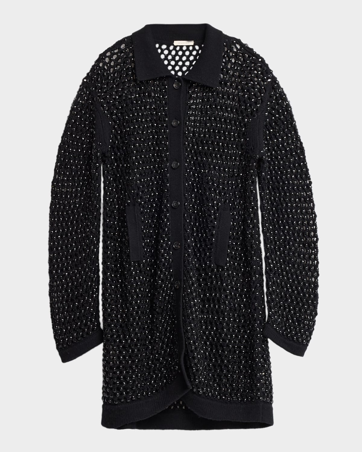 Diotima Embellished Open Knit Cardigan Coat In Black