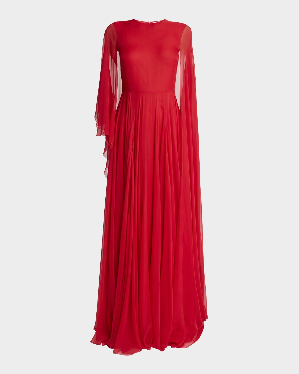 Givenchy Chiffon Draped Cape Gown In Red